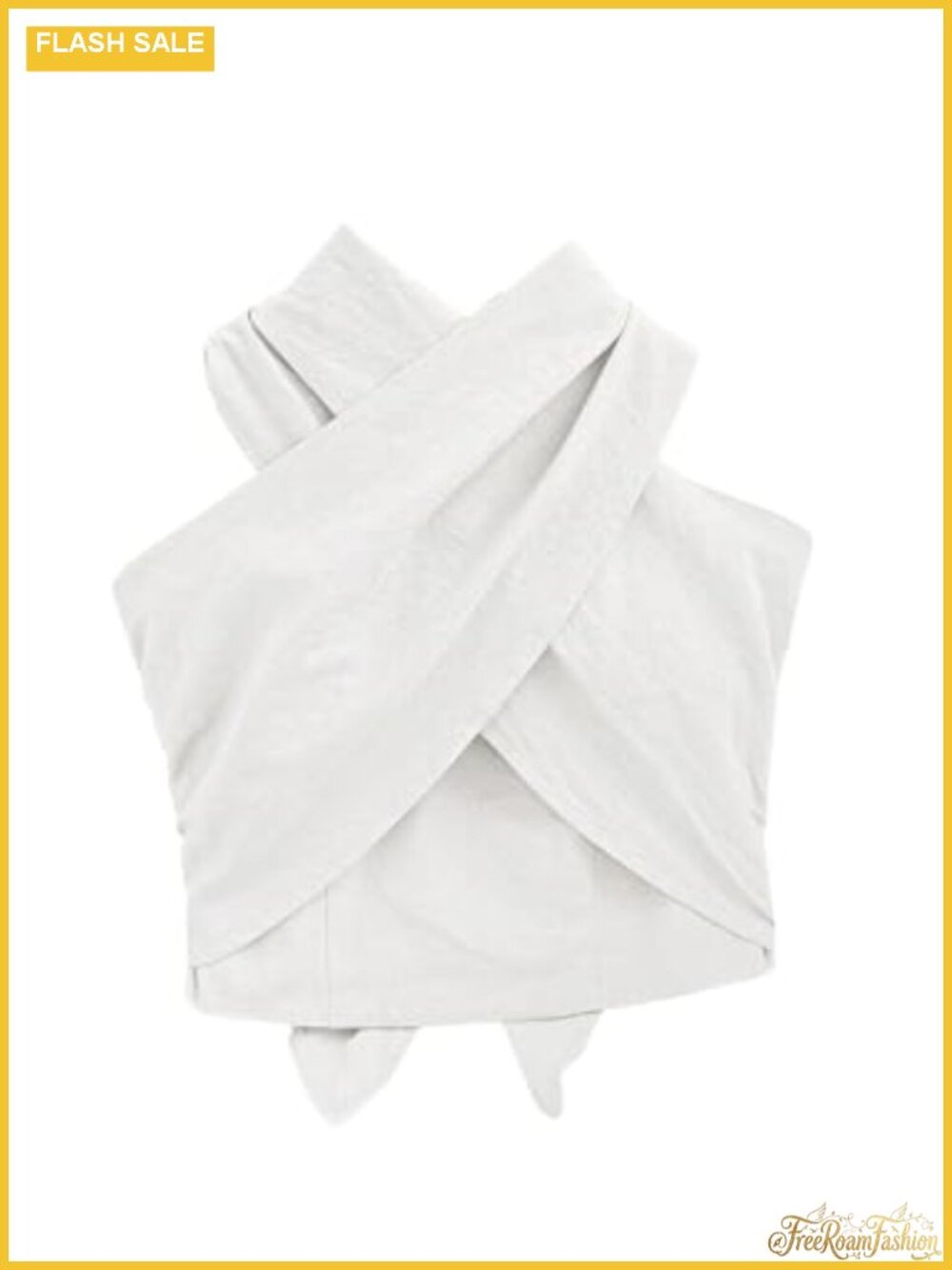 Women's Criss Cross Halter Crop Top Wrap Front Tie Sleeveless Summer Linen Top